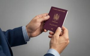 Эксперт Sokhor Global демонстрирует паспорт ЕС, рассказывая, сколько стоит оформление гражданства Румынии 2026.