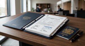 Сформированное и легализованное досье документов для подачи на гражданство Румынии в офисе миграционной компании.